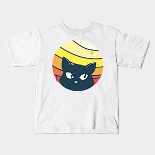 Black Cat Kitten Vintage Retro Aesthetic Vibes Animal Kids T-Shirt